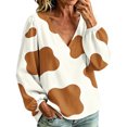 thumbnail image 2 of Womens Blouses Dqueduo Women's Cow Print V Neck Long Sleeve Casual Loose Blouse Shirt, 2 of 7