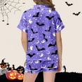 thumbnail image 4 of Gelikeya Pajamas Size 12-13 Halloween Pajamas Short Sleeves Collared Tops Shorts 2pcs Outfits Halloween Nighie Gifts Preppy Clothes 2-13Y (Light Purple, 12-13 Years), 4 of 5