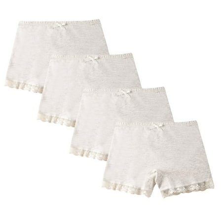 mgdxox Girl s Lace Trimmed Boxers Briefs Set 4 Pack Rib-Knit Crotch Decorative Panty Borders Underwear Gray 5 Years