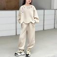thumbnail image 4 of YunPes Fashion Lounge Sets for Girls Wave Edge Crewneck Print Pullover Sweatshirt & Jogger Pants Casual Baggy Kids Fall Outfits, 4 of 4