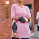 thumbnail image 3 of Gibobby Suéter Para Invierno Mujer Suéter de punto suelto con cuello en V y manga a rayas para mujer(Rosa,M), 3 of 5