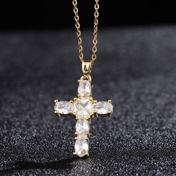 Cross Brass Pendant Necklaces with Rhinestone Crystal 15.75 inch(40cm)