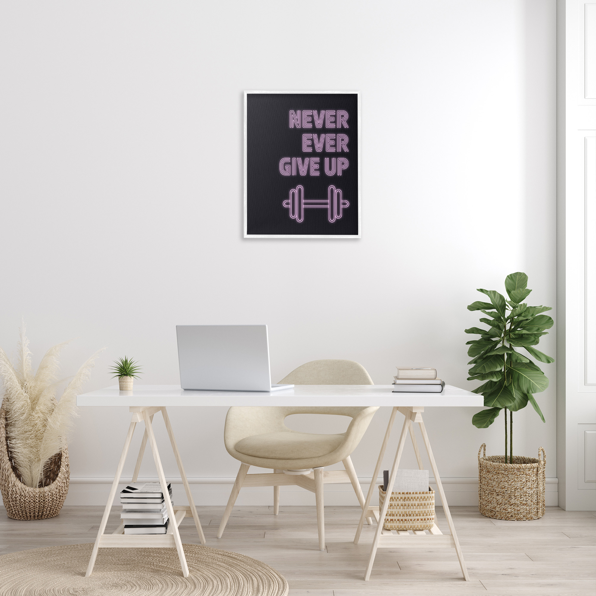 Stupell Industries Never Ever Give Up Inspirational Painting White Framed Art Print Wall Art, 24 x 30