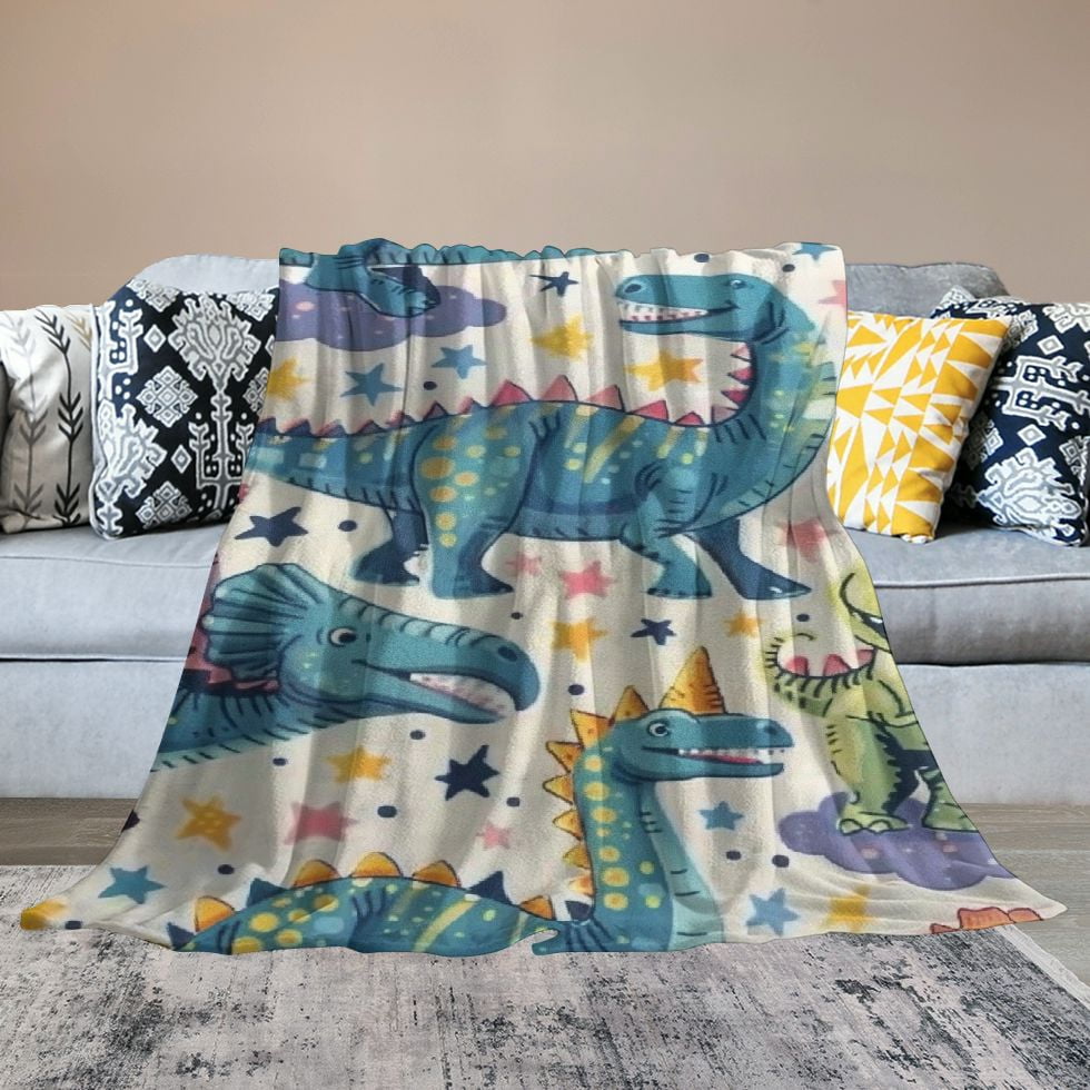 Creowell  Dinosaur Throw Blanket for Kids, Cozy Dinosaur Fuzzy Plush Blanket for Boys Gift, Soft Dinosaur Flannel Throw Blanket for Girls Children Teen Dino Fans White