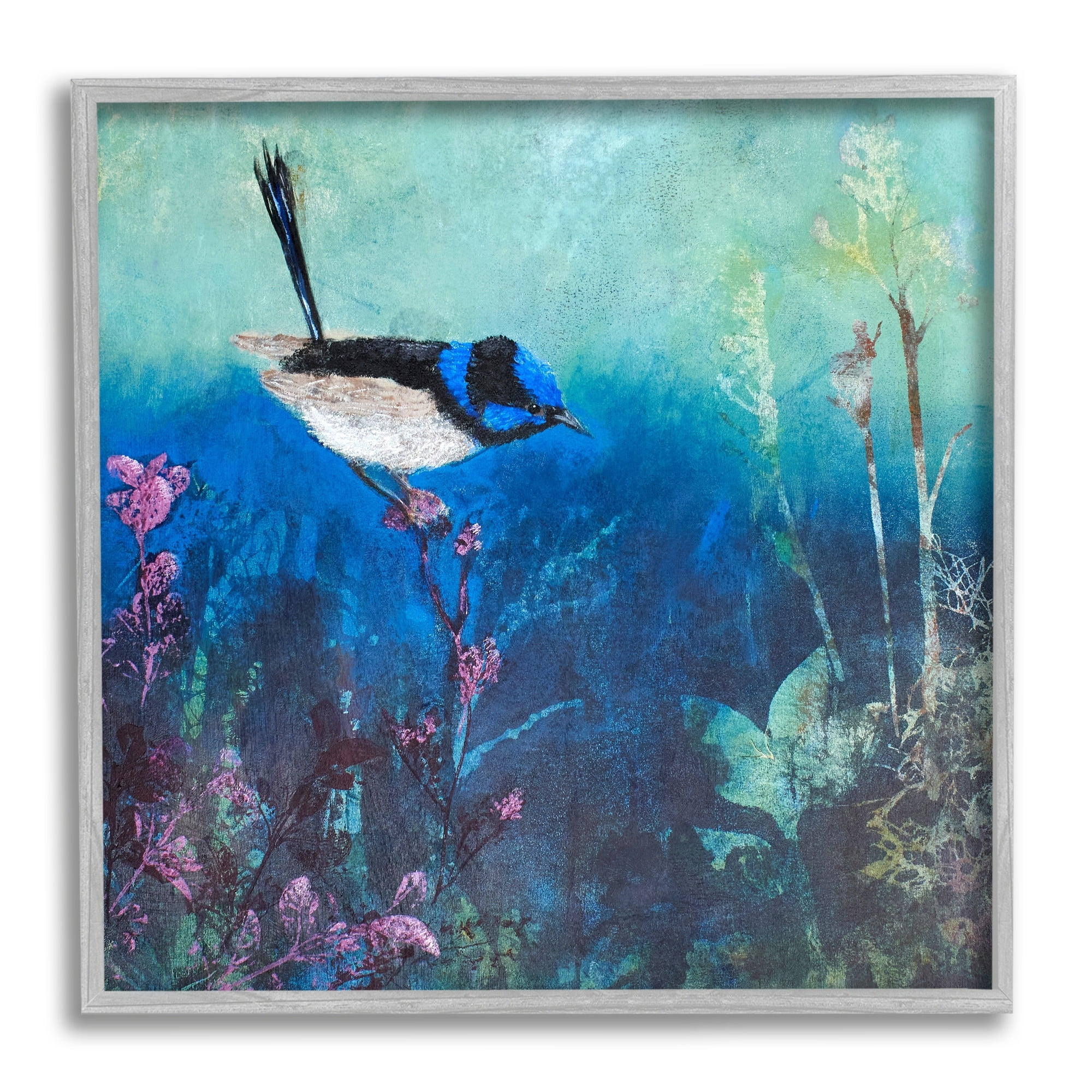 Stupell Industries Blue Bird Perched Sea Life Coral Underwater Scene Graphic Art Gray Framed Art Print Wall Art, Design by Trudy Rice