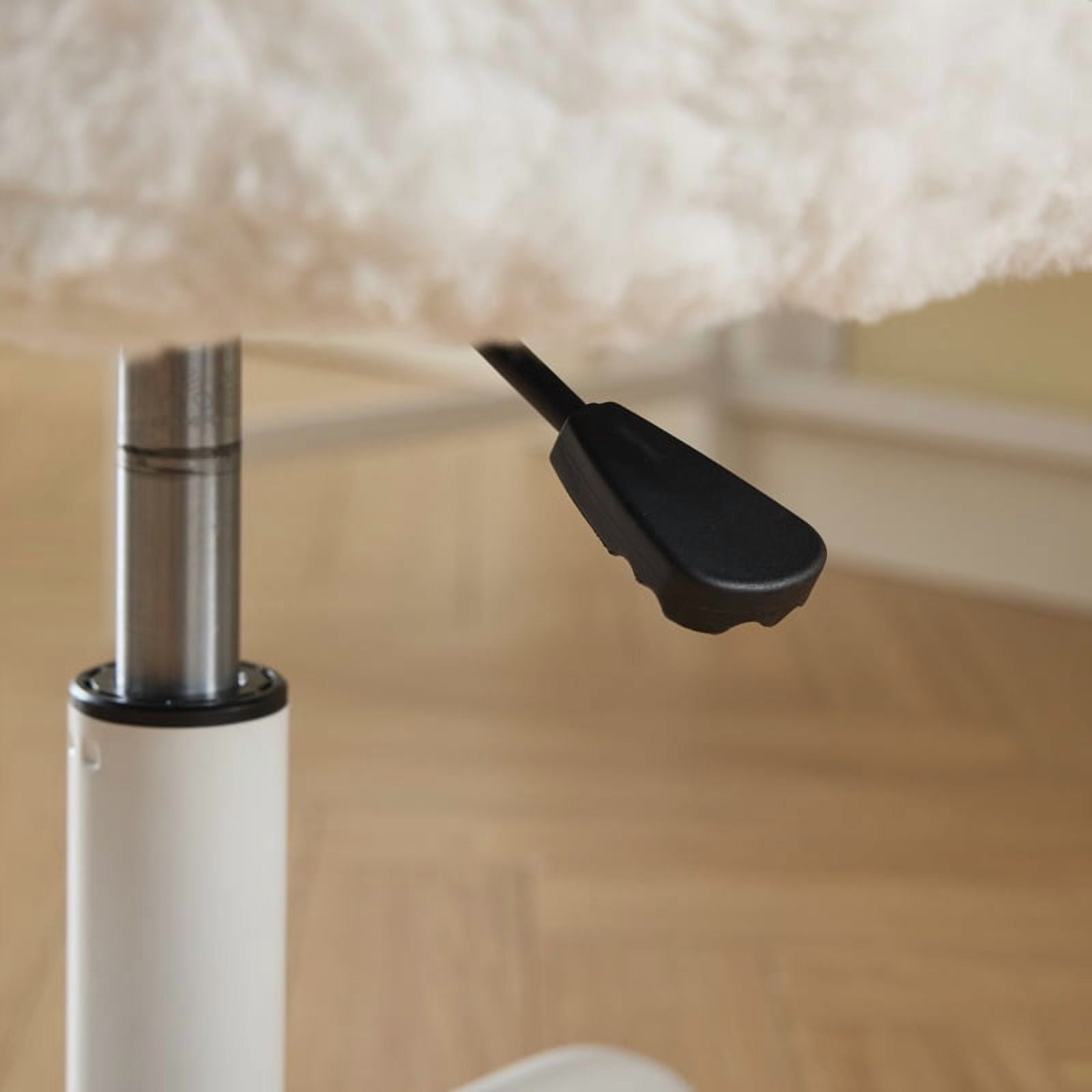 White Fuzzy Desk Chair with Wheels, Fluffy Vanity Chair for Women & Teens, Faux Fur Swivel Makeup Chair, Adjustable Height for Bedroom Small Space
