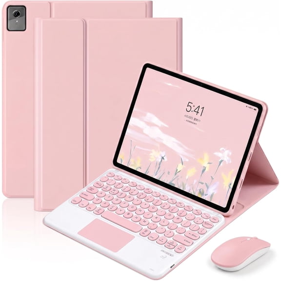 Detachable Bluetooth Keyboard Case with Round Keys, Multi-Touch Trackpad and 2.4G Wireless Mouse for Lenovo Idea Tab 11" 2025 / Tab M11 11" 2024,Pink