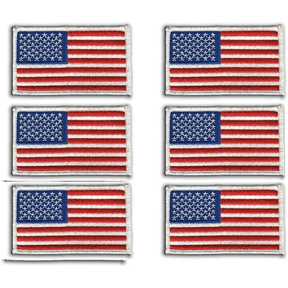 Hero's Pride American Flag Patch, White Border, Sew-On, 3-3/8" x 2" (Pack of 6)