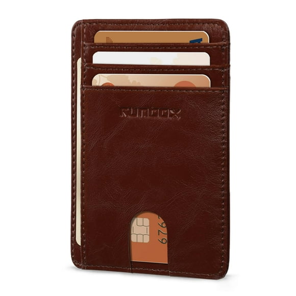 Cartera RUNBOX Delgado Minimalista de Cuero con Bloqueo RFID