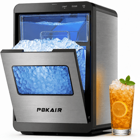 POKAIR Nugget Ice Maker Countertop, Sonic-Style Chewable Pebble Ice in 9 Min, 44 lbs/Day, Touch Screen, Self-Cleaning, ETL, Brushed Stainless Steel