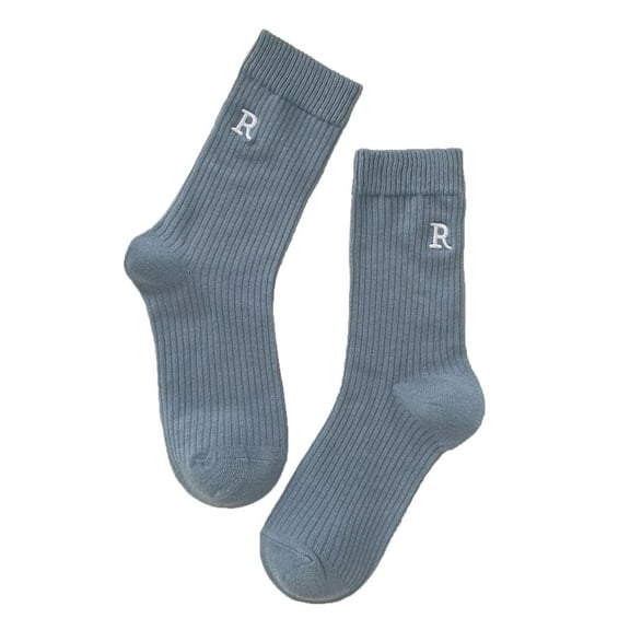 Socks For Women Ladies Letter R Embroidered Socks Candy Color Socks Solid Color Long Socks Pile Pile Socks
