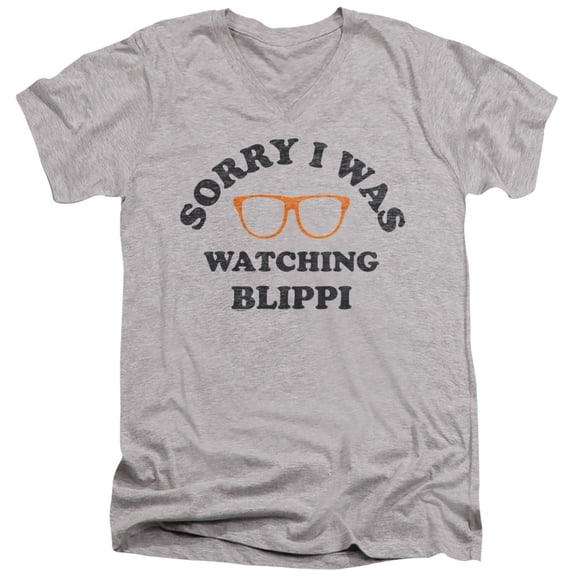 Blippi Sorry I was Watching Blippi Unisex Adult V-Neck T Shirt (X-Large) Athletic Heather