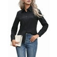 thumbnail image 3 of Super Soft Wrinkle Free Button Down Shirts for Women Solid Long Sleeve Striped Formal Work Dress Blouses Tops Black 4XL, 3 of 9