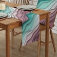 thumbnail image 2 of Table Runner Dresser Scarves 48 Inch Long, Geometric Wave Line Teal Pink Gradient Linen Dining Table Runners Modern Abstract Ocean Beach Tabletop Scarf for Wedding Holiday Party Kitchen, 2 of 7