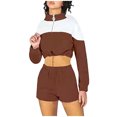 thumbnail image 1 of Wyzesi Shorts Suit Women Casual Linen Ladies Solid Color Splicing Drawstring Casual Shorts and Sweatshirt Set Features Swim Shorts Suit Women Inseam Girl Shorts Suit Jean, 1 of 7