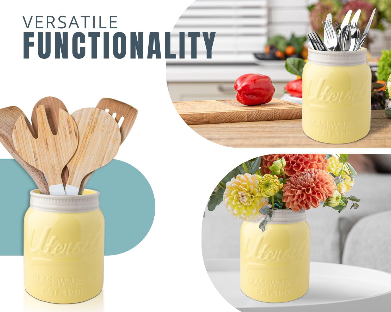 Comfify Wide Mouth Mason Jar Utensil Holder Decorative Kitchenware