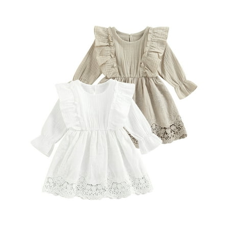 

Ma&Baby Baby Princess Dress Newborn Girls Long Sleeve Sweet Hollow Out Floral Embroidery A-Line Dresses