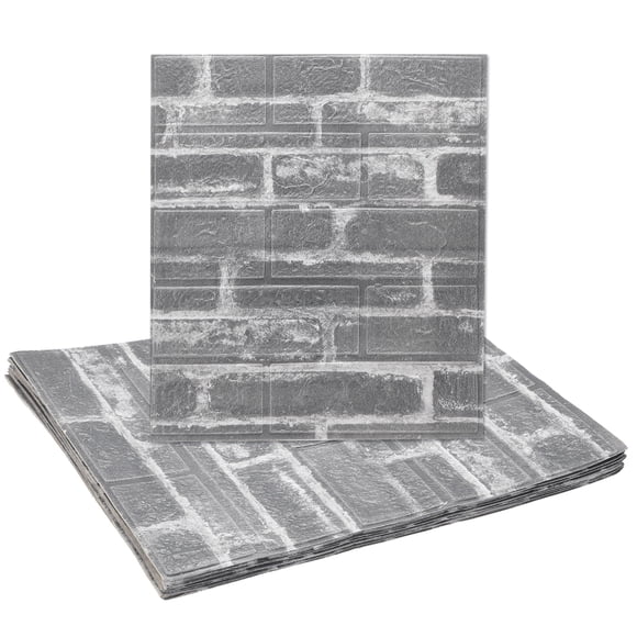 Uxcell 10pcs 3D Wall Panels Peel and Stick, Waterproof Wall Panel Backsplash, 13.8"x15.2" Brick Design Wallpaper XPE Shower Tiles for Bathroom, Kitchen, Living, Gray