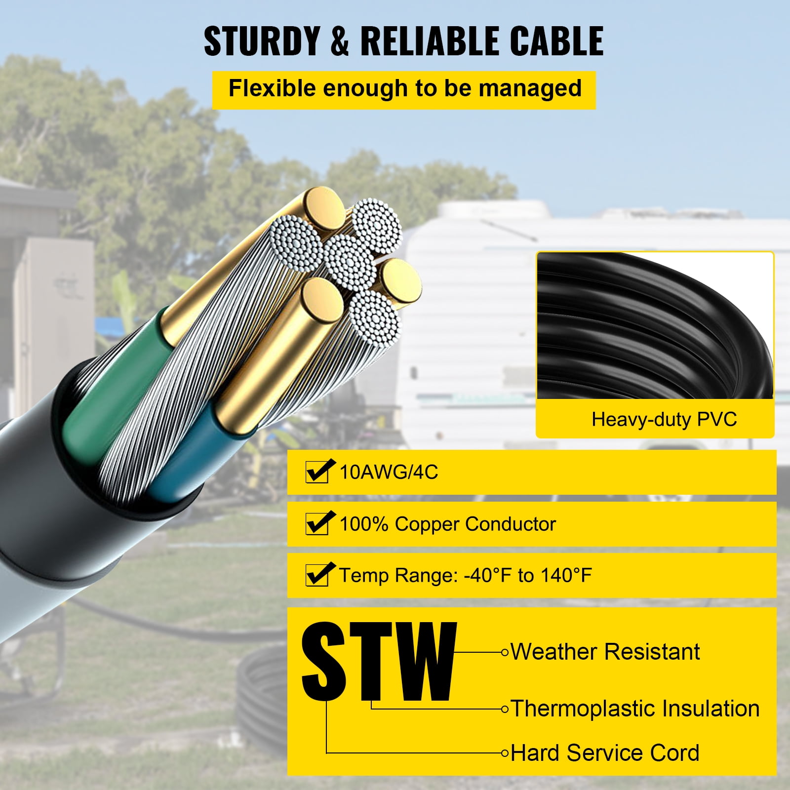 KFFKFF 30A 20-foot generator extension cord with twist-lock connector