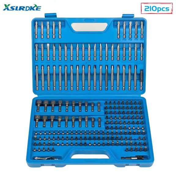 XSLRDKE 210pcs Screwdriver Bit Set, Impact Bit Set, S2 Drill Bit Set, with Safety Drill Bits, Nut Drivers, Torx, Slotted, Phillips, Square, Hex, Sockets, Toolbox