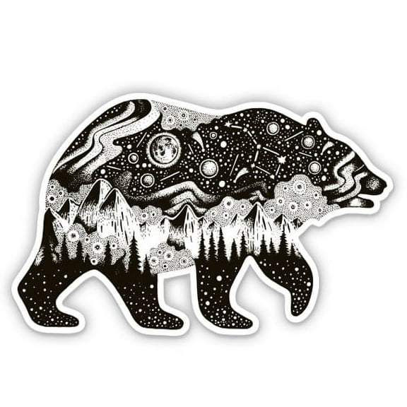 Bear Celestial Mountains - 3" Vinyl Sticker - For Car Laptop I-Pad Phone Helmet Hard Hat - Waterproof Decal