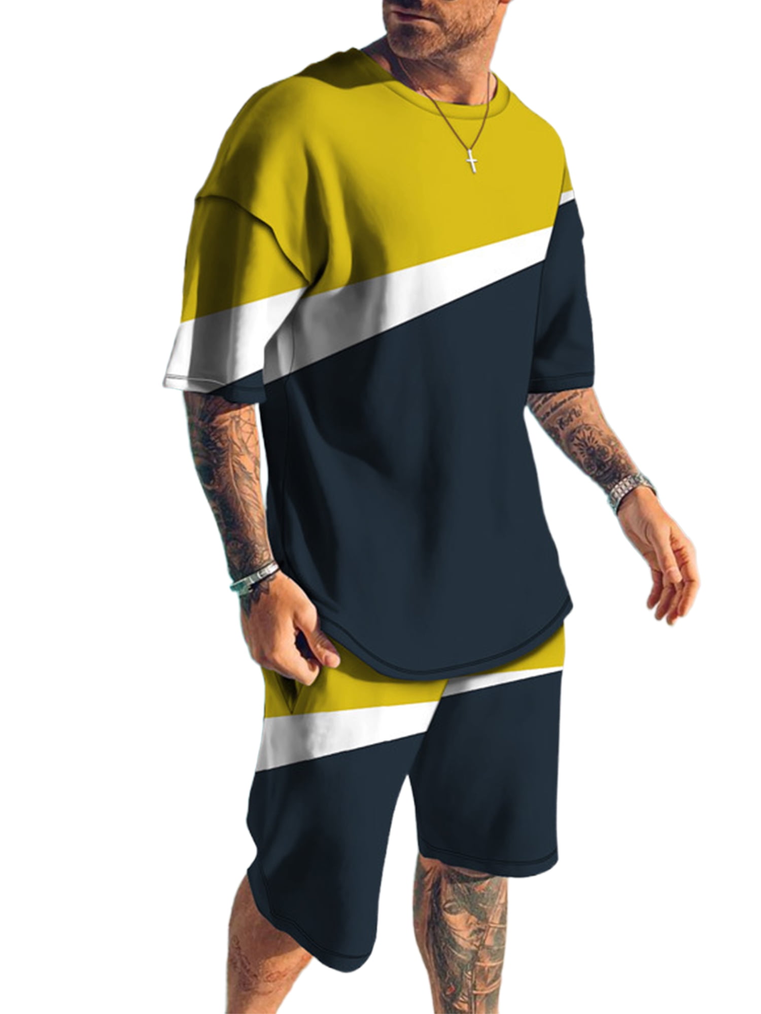 Men Summer Crew Neck Shorts Sets 