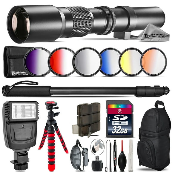500mm Telephoto Lens for Nikon D3100 D3200 + Flash +  Tripod & More - 32GB Kit