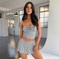 thumbnail image 3 of Summer Two Piece Outfits for Women Y2K Going Out Tie Ruched Tube Crop Tops Low Rise Pleated Mini Skort Skirt Sets Grey L, 3 of 5