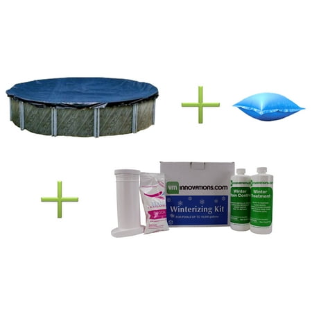 - Swimline 18' Round Swimming Pool Cover + 4'x4' Closing Pillow + Winterizing Kit
