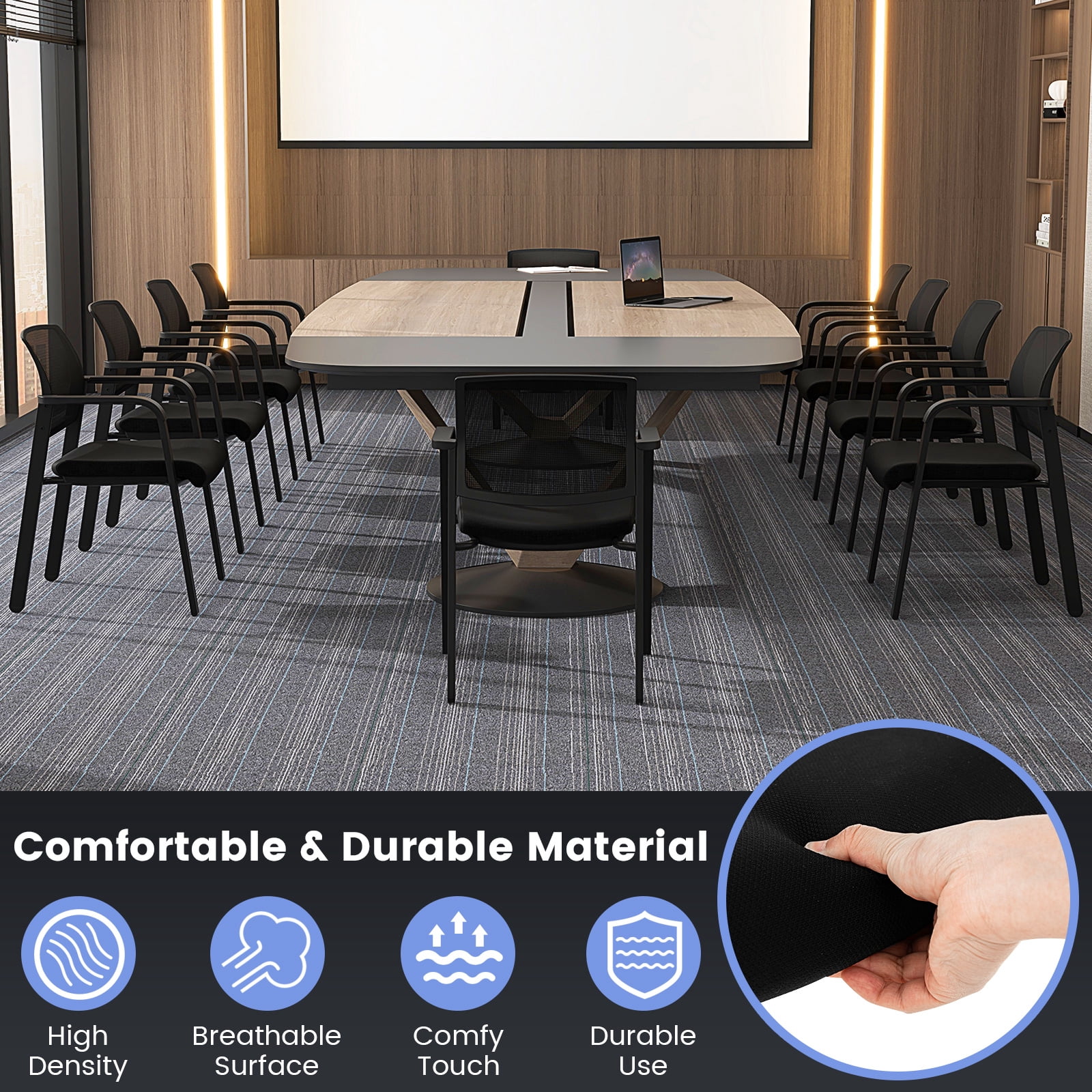 Gymax 10-Pack Office Conference Chair Set Mesh Guest Reception Stack Chairs w/ Caster Wheels