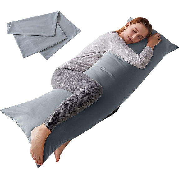 Body Pillow with Pillowcase - Soft Long Bed for Adults Breathable Full Insert Sleeping, 20x54inches, Grey