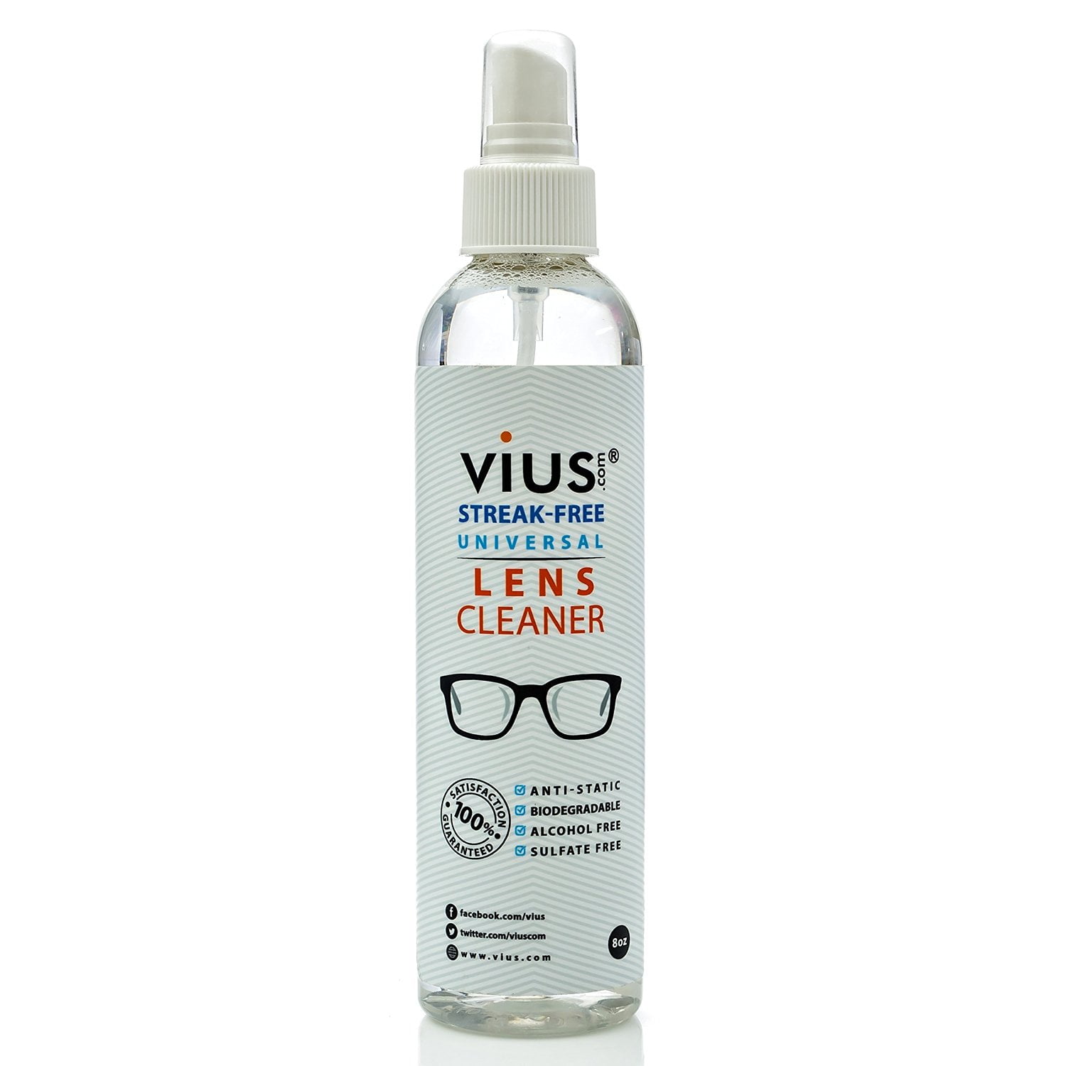 vius® Lens Cleaner for Eyeglasses, Cameras, and Other Lenses - Great Clarity Quickly Removes Fingerprints Dust Oil - 8oz