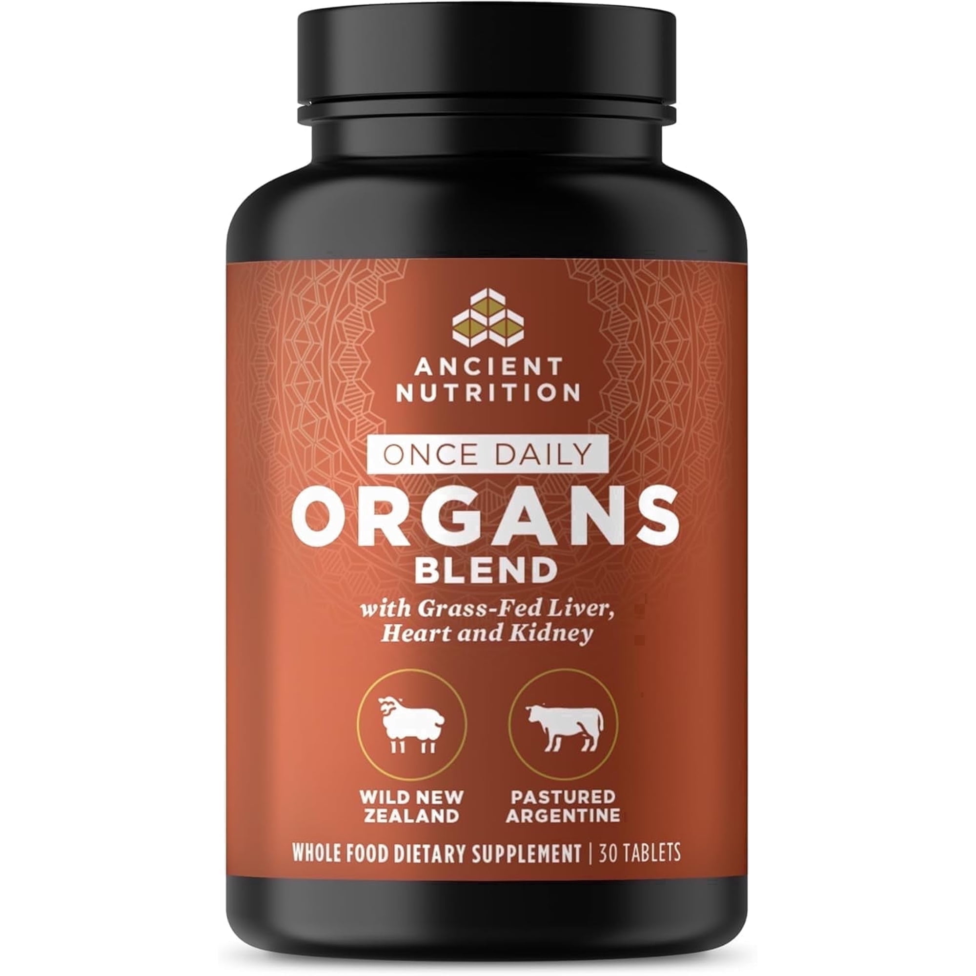Ancient Nutrition Grass-Fed Organ Supplement Tablets, Liver, Heart & Kidney Complex, Organ, Cognitive & Immune Health Support, 30 Ct