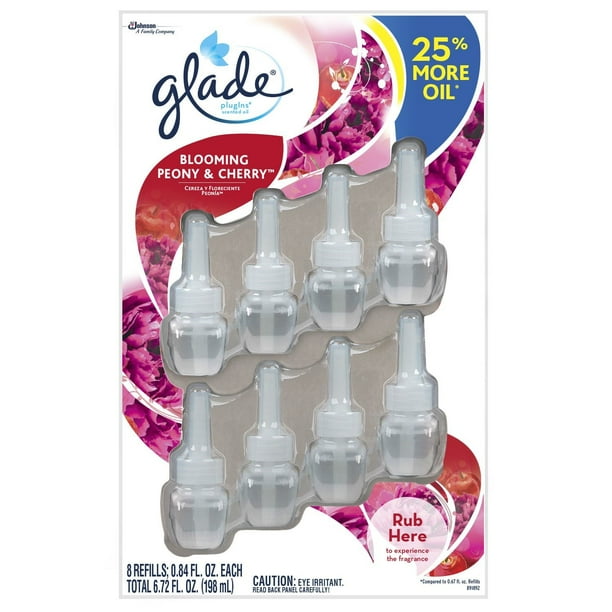 Glade PlugIns Scented Oil Refills, Peony & Cherry Scent, 0.84 Fl Oz, 8