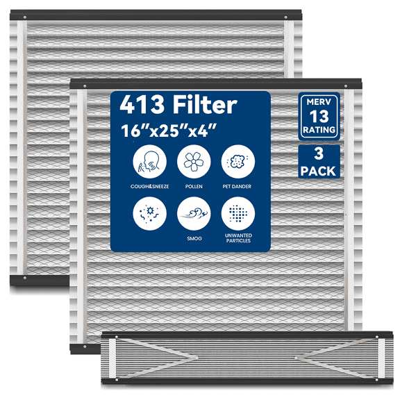 (3 Pack) 413 Replacement Filter Compatible with Aprilaire Whole House Air Purifiers Model 1410, 1610, 2410, 2416, 3410, 4400,16x25x4 MERV 13 Pleated HVAC AC Furnace Filter