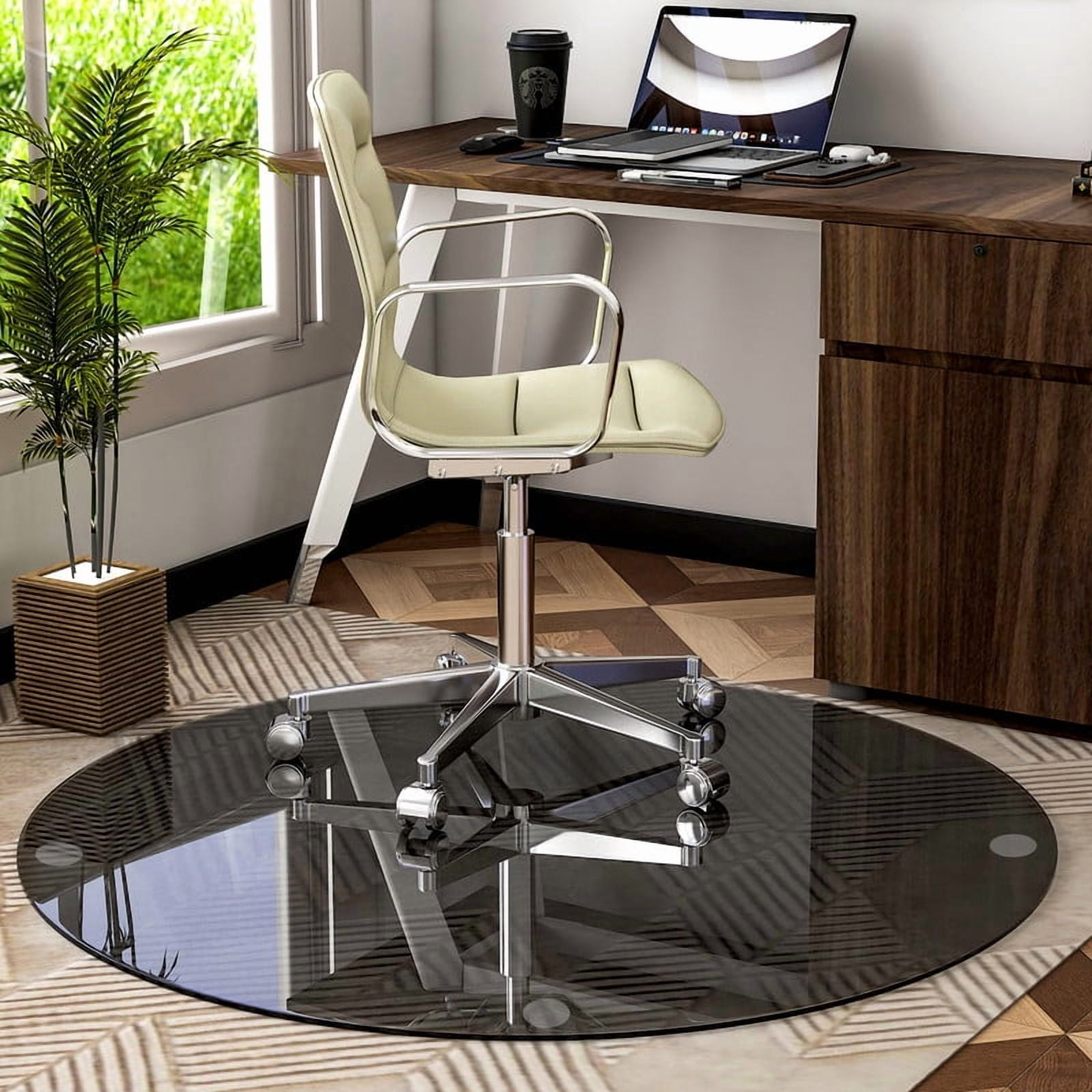 Mirrasia 46" Round Tempered Glass Floor Mat Heavy Duty Hard Office Chair Mat,Gray