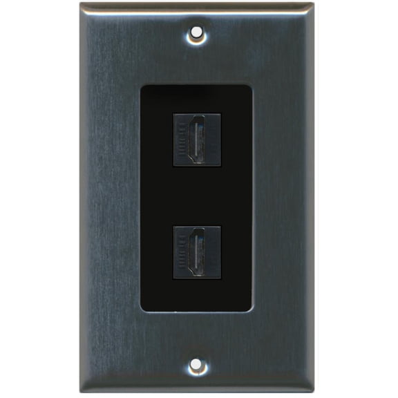 RiteAV - 2 Port HDMI 2.0 Decorative Wall Plate (Stainless Steel & Black)
