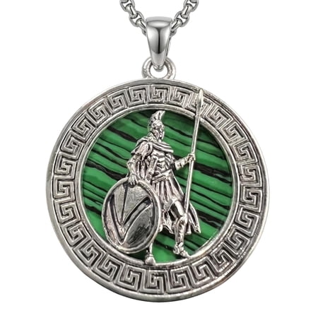 YAFEINI Ares Necklace Malachite Pendant Religious Protector Pendant Greek God Jewelry Gifts for Women Men 24 in Chain
