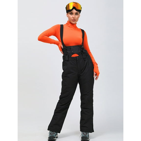 SEARIPE Women's Ski Pant Detachable Snowboard Insulated Bib Pant Outdoor Windproof Waterproof Breathable Overalls Snow Pant Black M