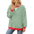 thumbnail image 2 of Women Striped Sweatshirts Oversized Crewneck Long Sleeve Shirts Y2K Pullover Top Fall Outfits Grass Green S, 2 of 10