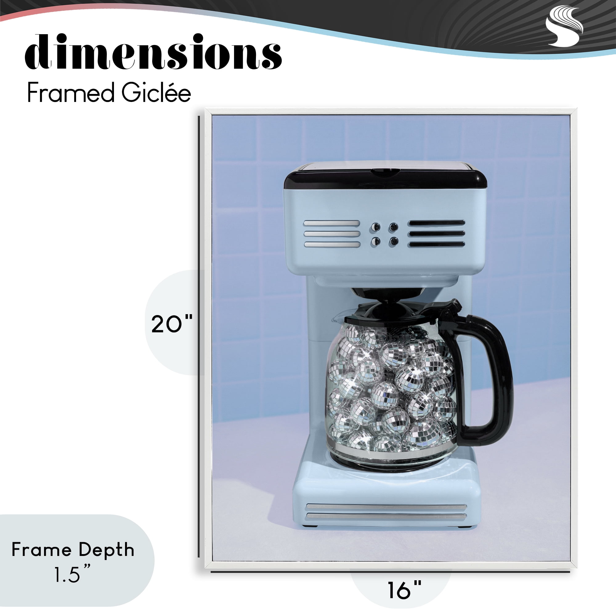 Stupell Industries Disco Coffee Maker over Blue White Framed Giclee Art, design by LISH Creative