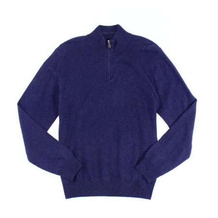New Mens Cashmere Sweater - Designer NEW Blue Mens Size Large L Mock-Neck 1/2 Zip Cashmere Sweater