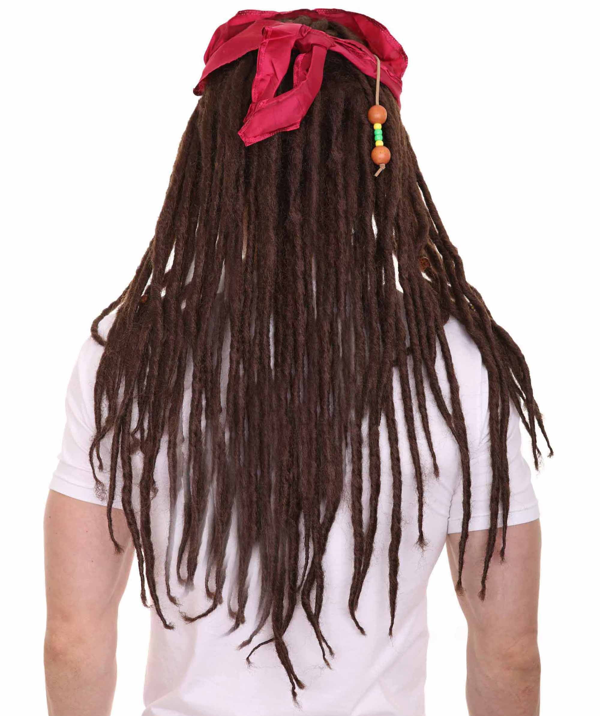 HPO Adult Men’s Buccaneer Braided Wig – Long Brown Pirate Costume Hair for Halloween & Cosplay