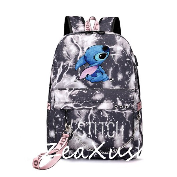 Disney Stitch-mochila con carga Usb para niños y niñas, morral escolar para hombres y mujeres, morral para adolescentes, morral diario con cinta Fivean unisex