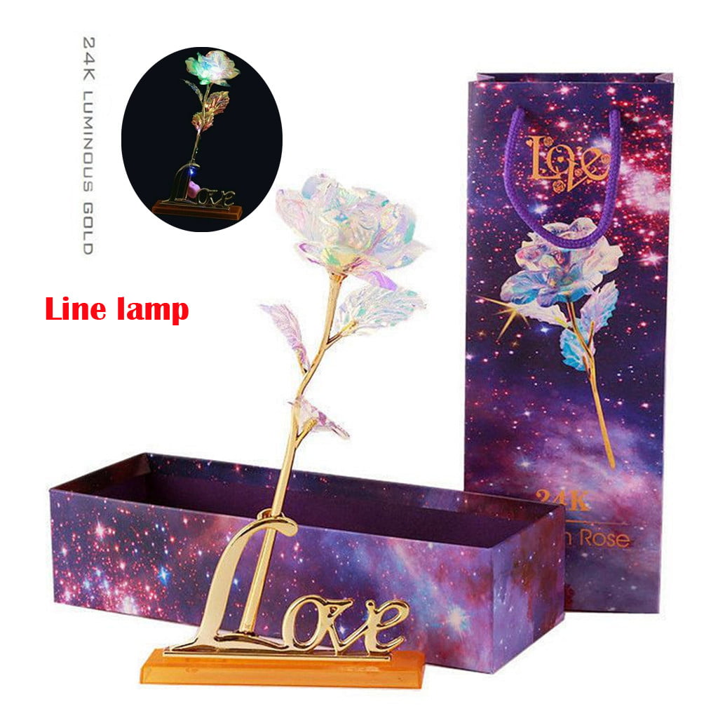 Radiant Everlasting Crystal Gold Rose Galaxy Rose with Love Base Stand Gift 