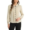 thumbnail image 1 of BLUSA CHIC PARA MUJER CON COLLAR PETER PAN, MANGAS ABULLONADAS, DETALLES EN CONTRASTE Y CIERRE DE BOTONES, TAMAÑO M, KHAKI CLARO, 1 of 6