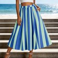 thumbnail image 2 of Women's Tennis Skirts Women Summer Striped High Waisted A Line Elastic Waist Flowy Ankle Beach Skirt Blue M, 2 of 4