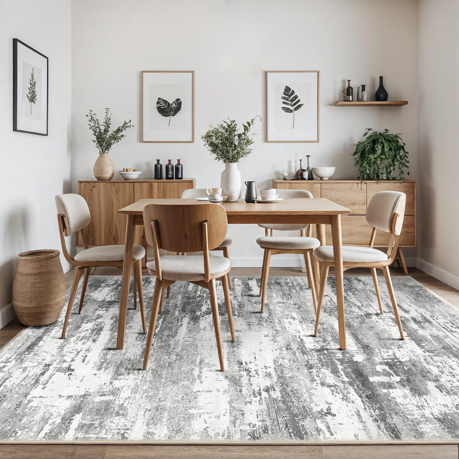 BERTHMEER 8'x10' Area Rugs for Living Room Large Abstract Bedroom Dining Room Modern Machine Washable Non-slip Rugs,Gray