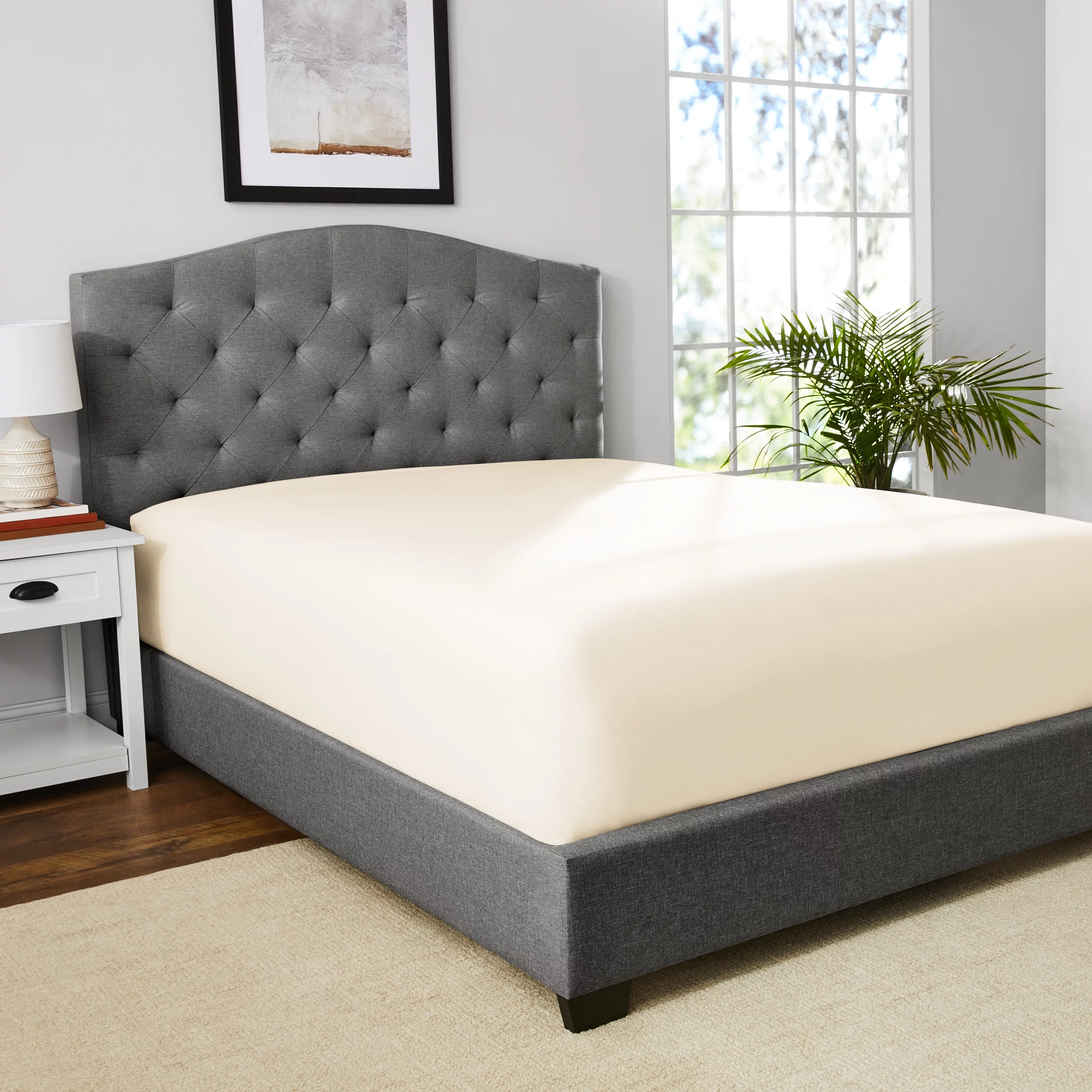 Mainstays 300 Thread Count Easy Care Percale Fitted Sheet, Papyrus Beige, Full