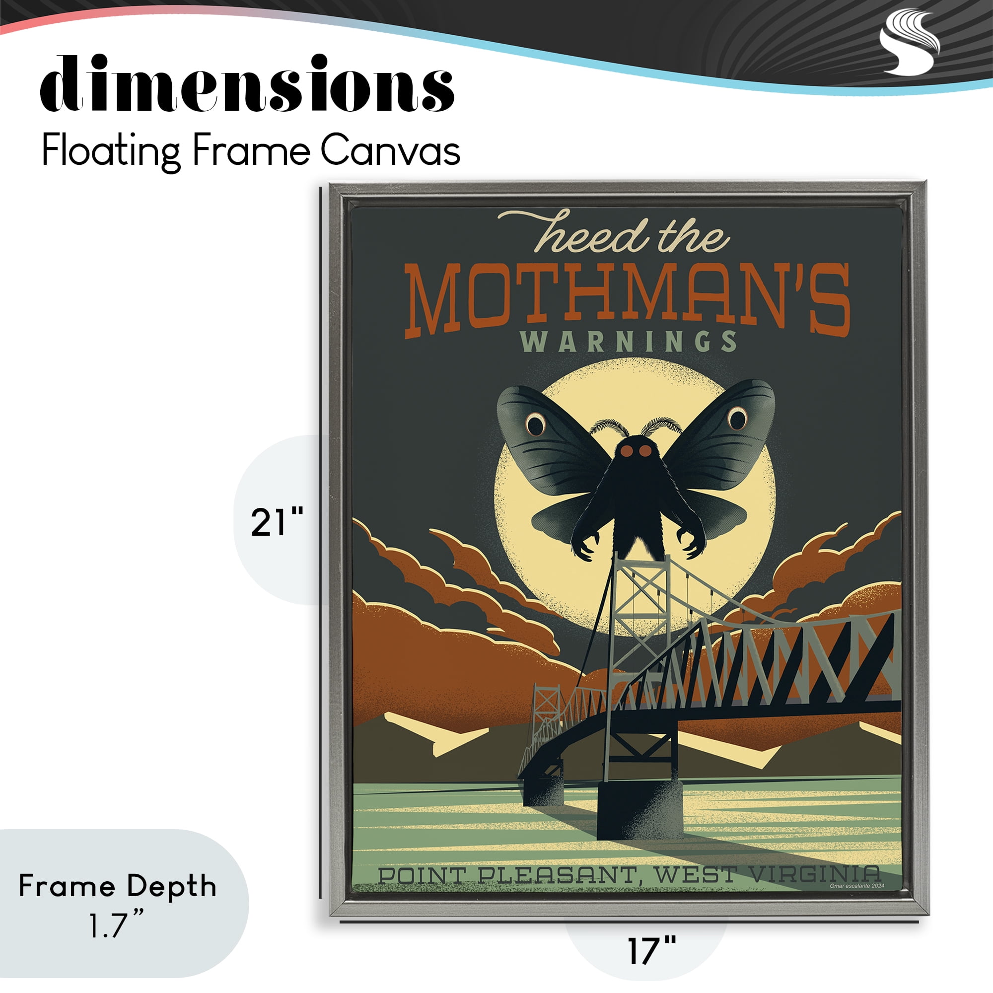 Stupell Industries Cryptid Tourism West Virginia Gray Framed Floater Canvas Wall Art, design by Omar Escalante
